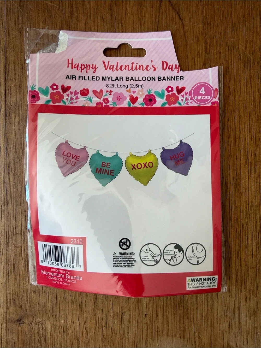 Happy Valentine's Day Heart Balloon Banner - Pink, Teal, Yellow, Purple (3)